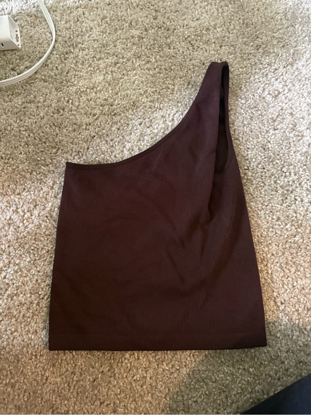 Asymmetrical One-Shoulder Ribbed Crop Top - Deep Brown